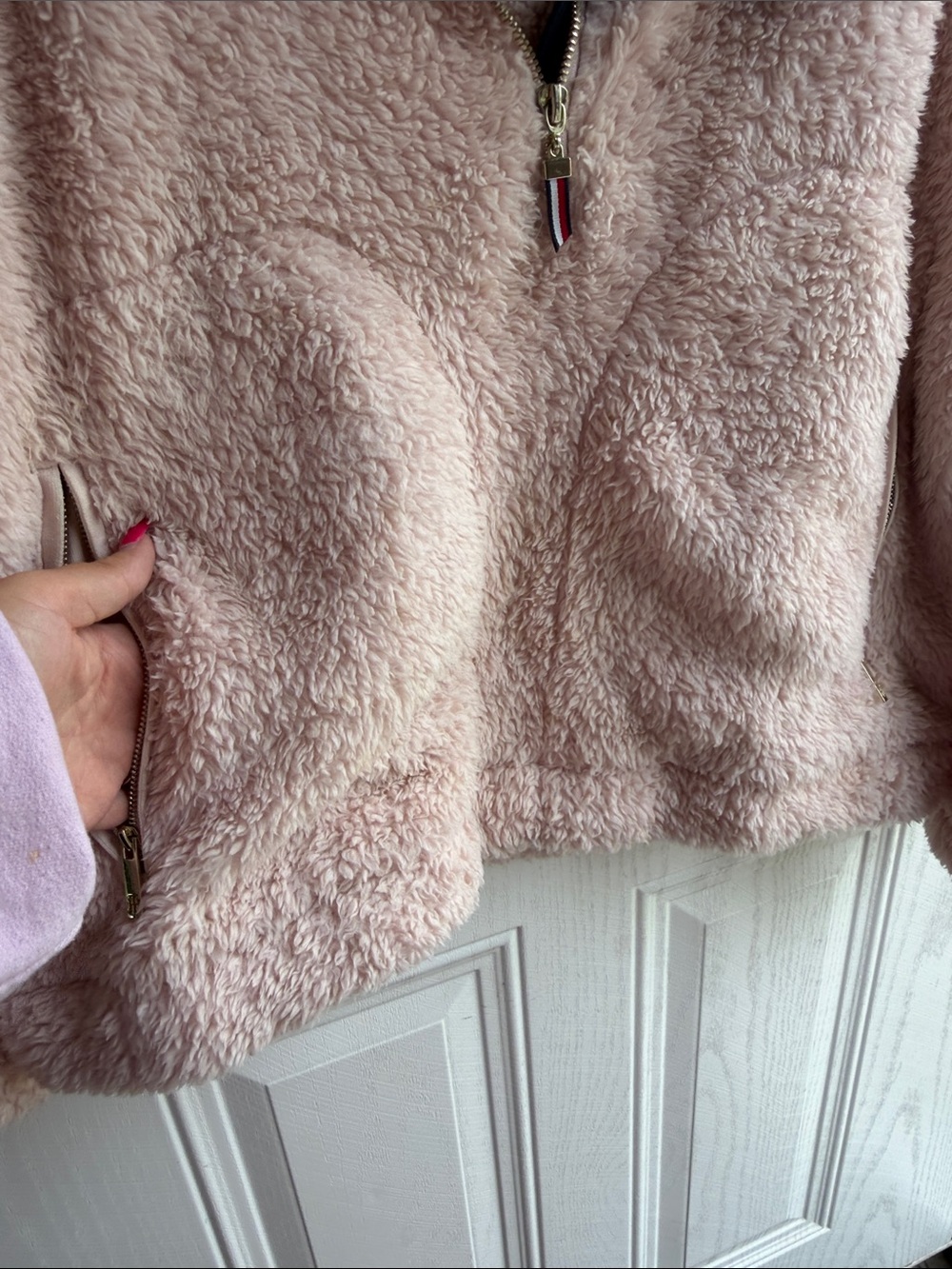Tommy Hilfiger Blush Pink Teddy Cozy Sherpa Quarter Zip Pullover Size Large - Picture 7 of 8